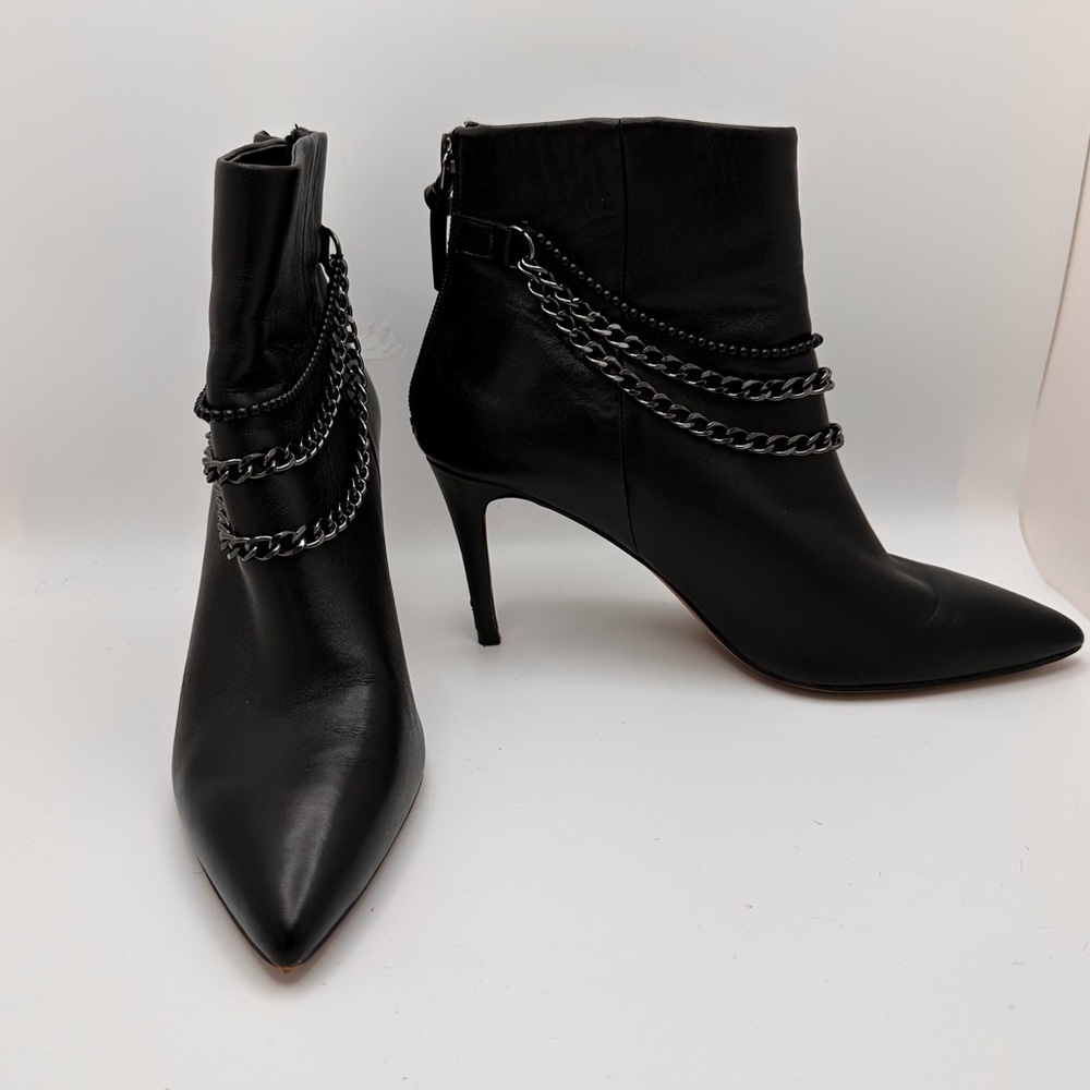 GILI G.I.L.I. Maxette Leather Ankle Boot Chain Detail BLACK 8M Spike Heel - Picture 3 of 11